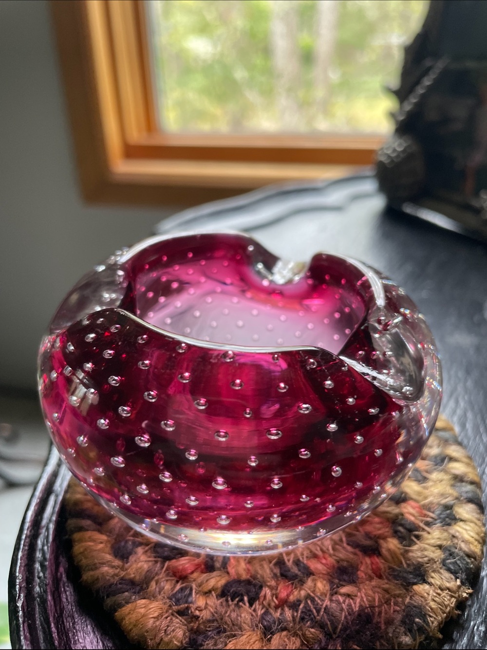 Murano Cranberry Red Bullicante Vintage Glass Ashtray - Picture 13 of 13